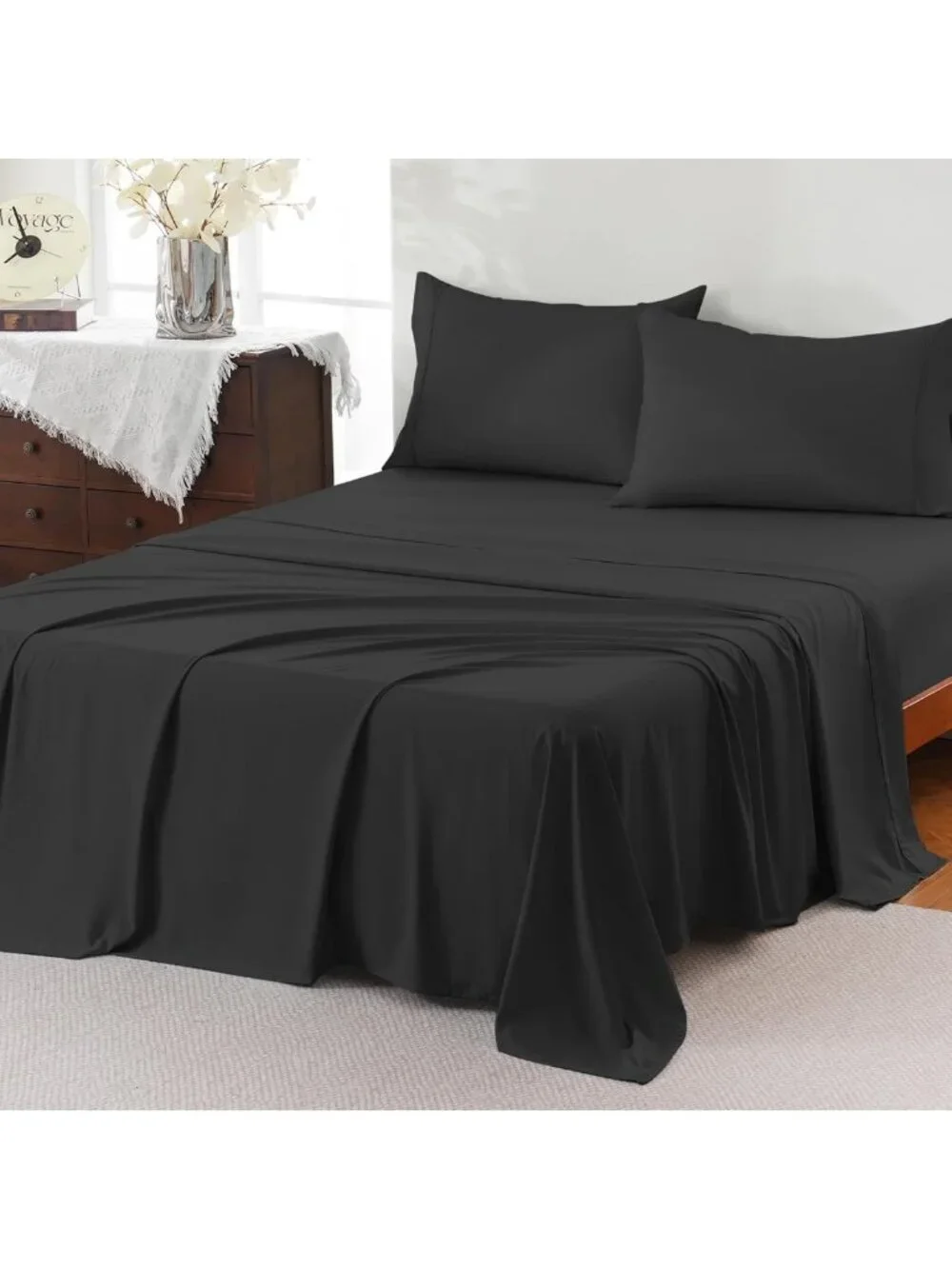 Luxury Queen Sheet Set - 4 Pieces Soft Microfiber, Deep Pocket, Easy Care, Dark
